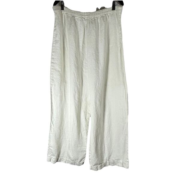OSKA 100% Linen Wide Leg Cropped Pants White Elastic Waist Pockets Large - Picture 10 of 10